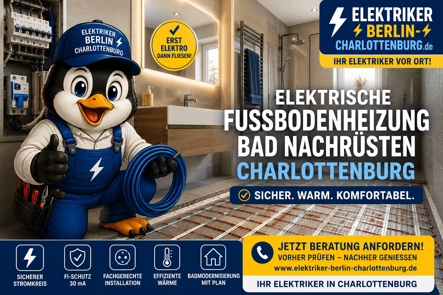 Elektrische Fußbodenheizung Bad nachrüsten Charlottenburg
