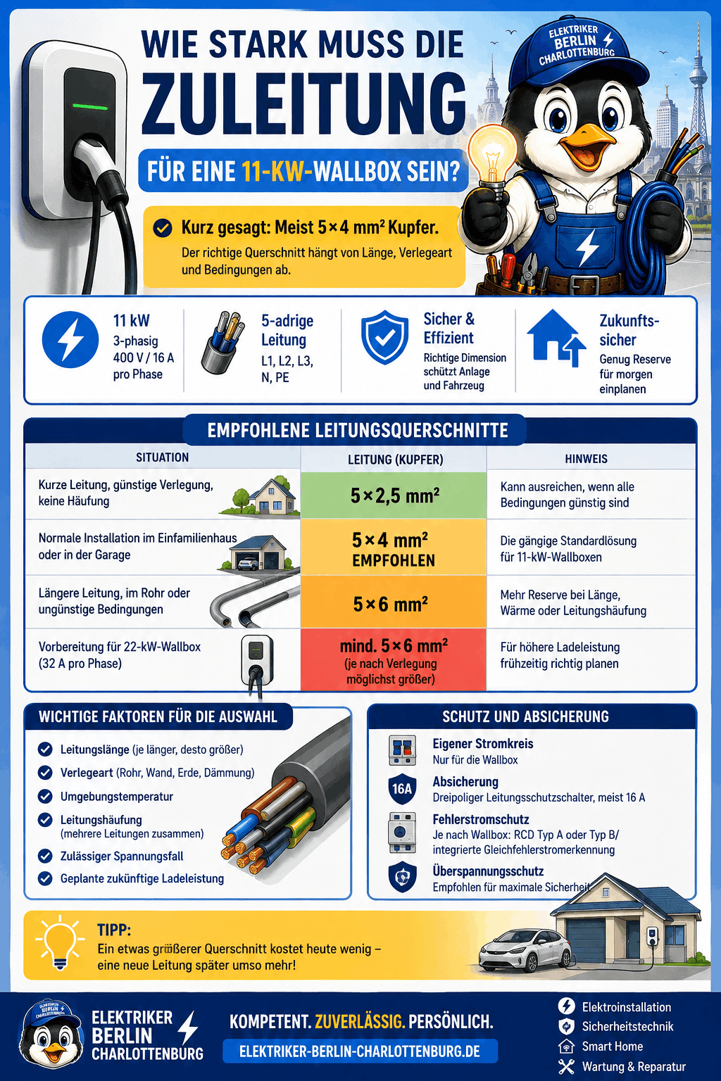 Wallbox-Zuleitung richtig dimensioniert Infografik